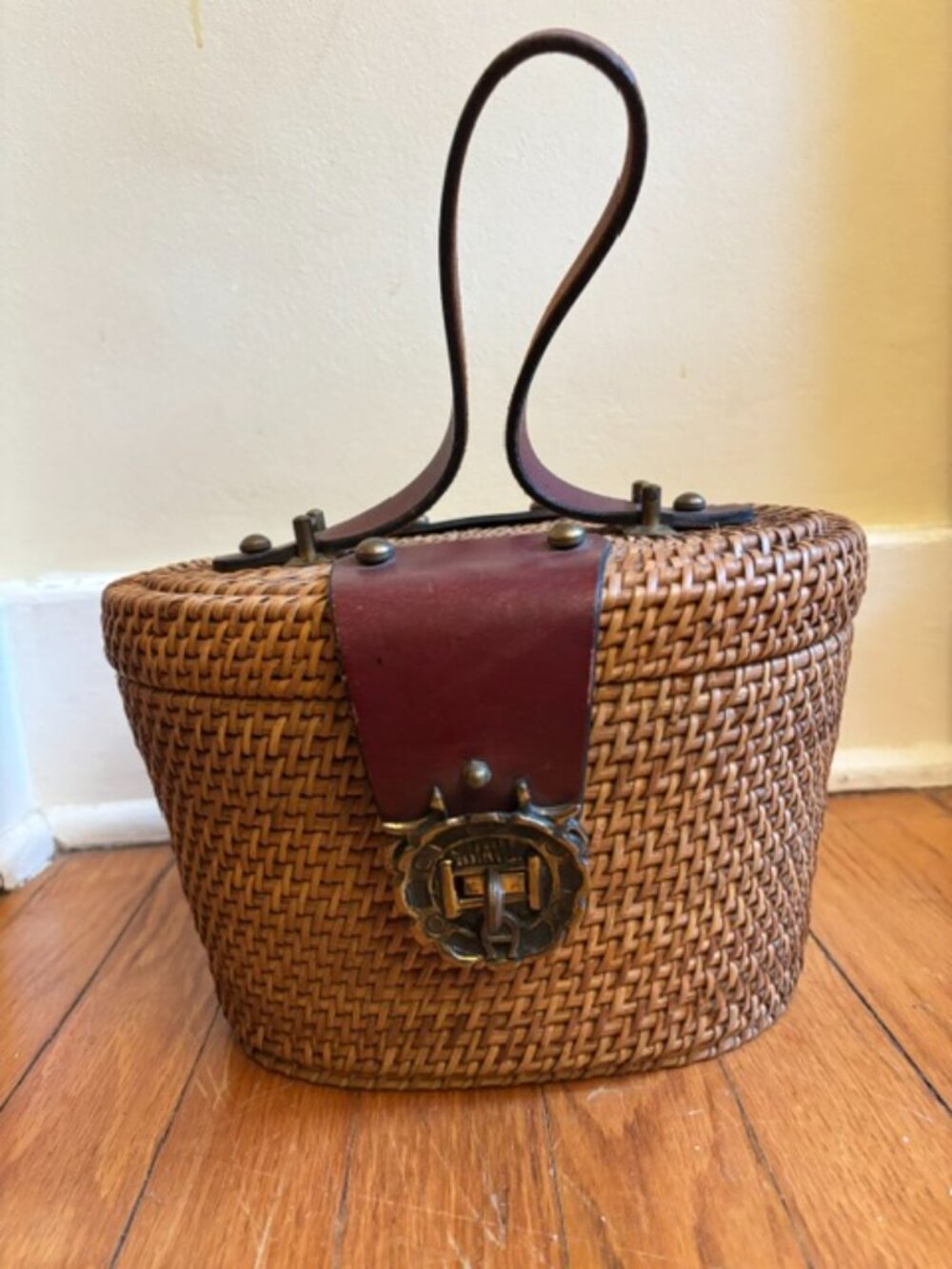Rare Vintage 60s ETIENNE AIGNER Leather Wicker Rattan Basket Bag w/ Paperwork
